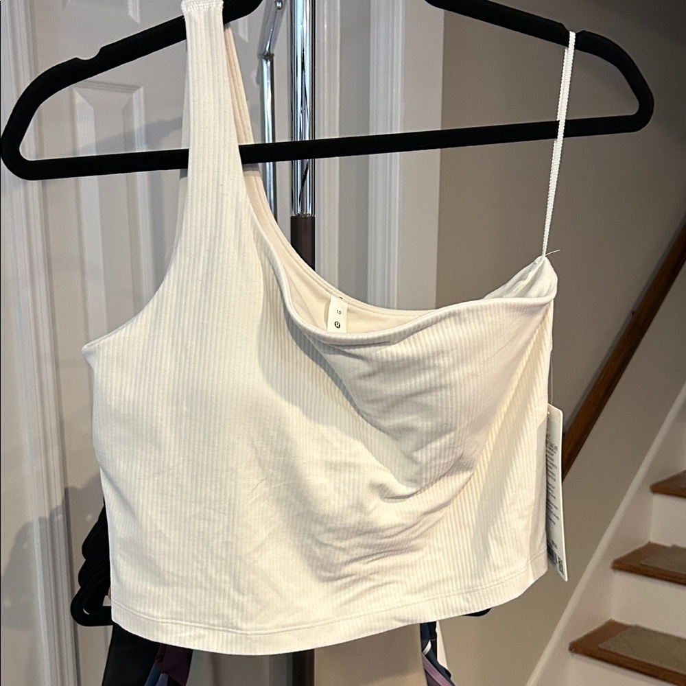 NWT LULULEMON Women's ASYMMETRICAL NULU YOGA TANK Cream Ribbed SIZE 10